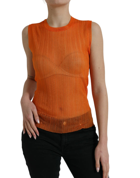 Dolce & Gabbana Orange See Through Crew Neck Blouse Tank Women's Top