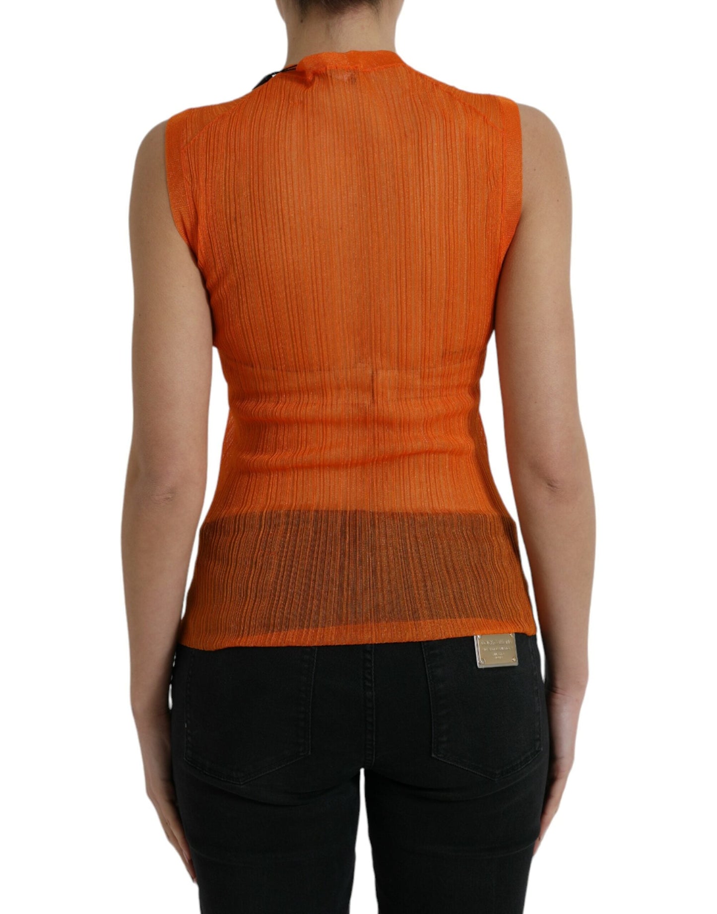 Dolce & Gabbana Orange See Through Crew Neck Blouse Tank Women's Top