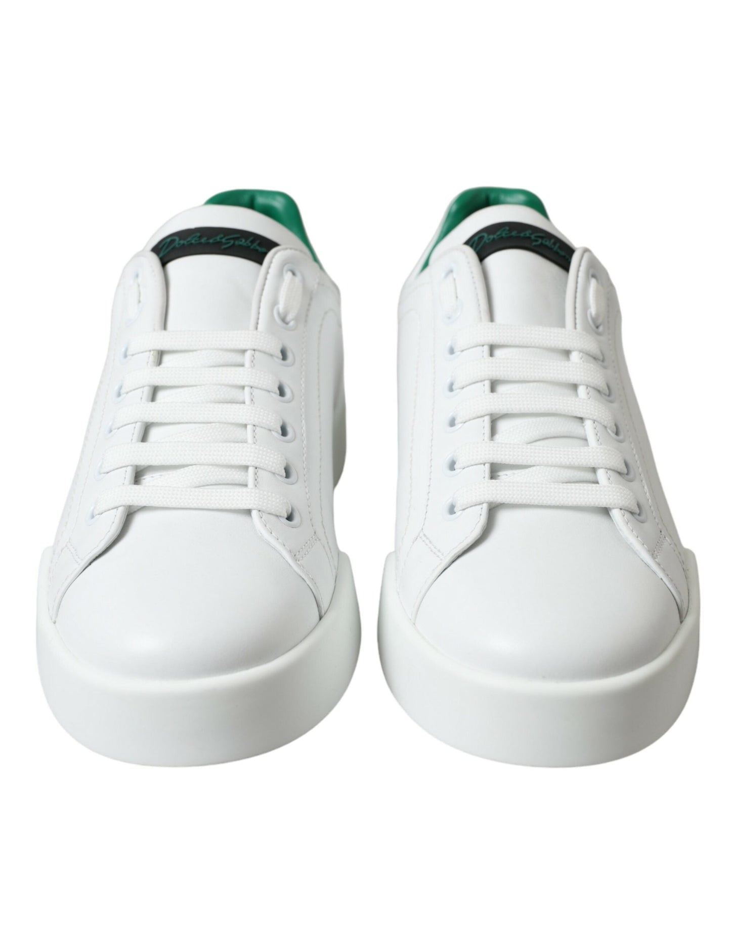 Dolce & Gabbana White Green Leather Portofino Sneakers Men's Shoes