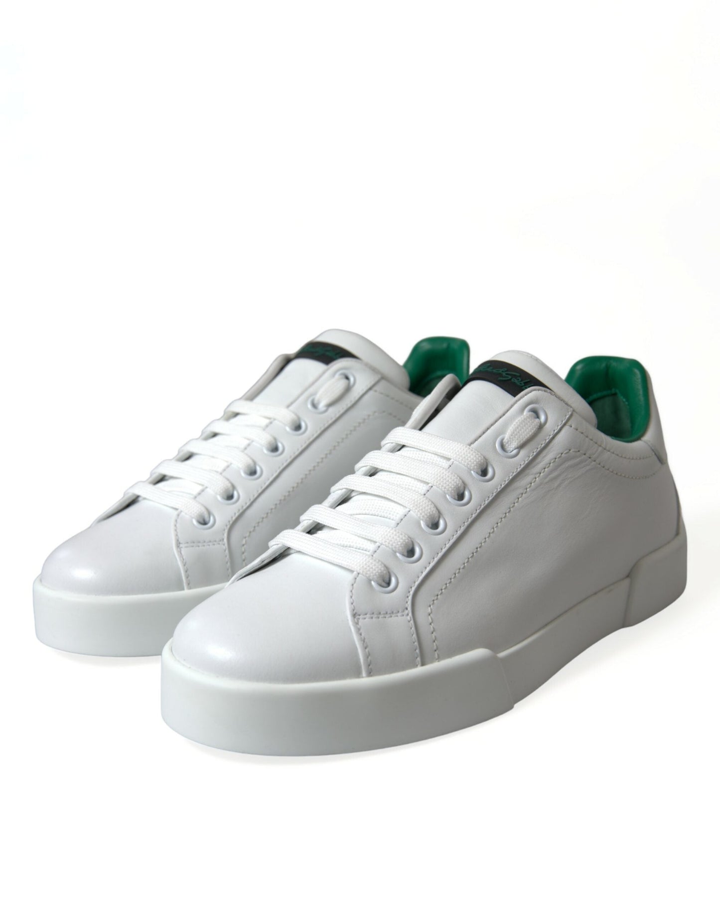 Dolce & Gabbana White Green Leather Portofino Sneakers Men's Shoes
