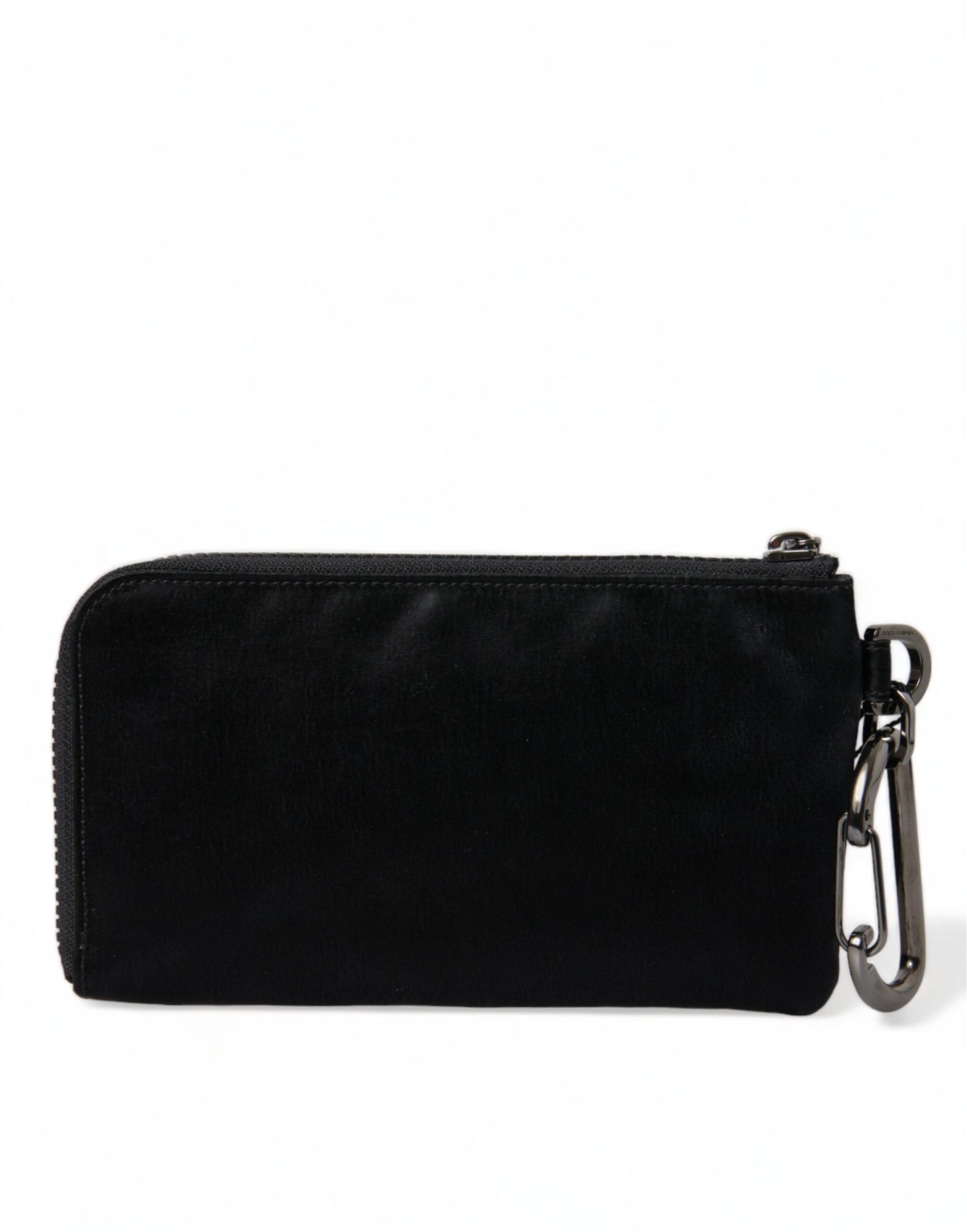 Dolce & Gabbana Black Nylon Logo Plaque Keyring Pouch Clutch Women's Bag