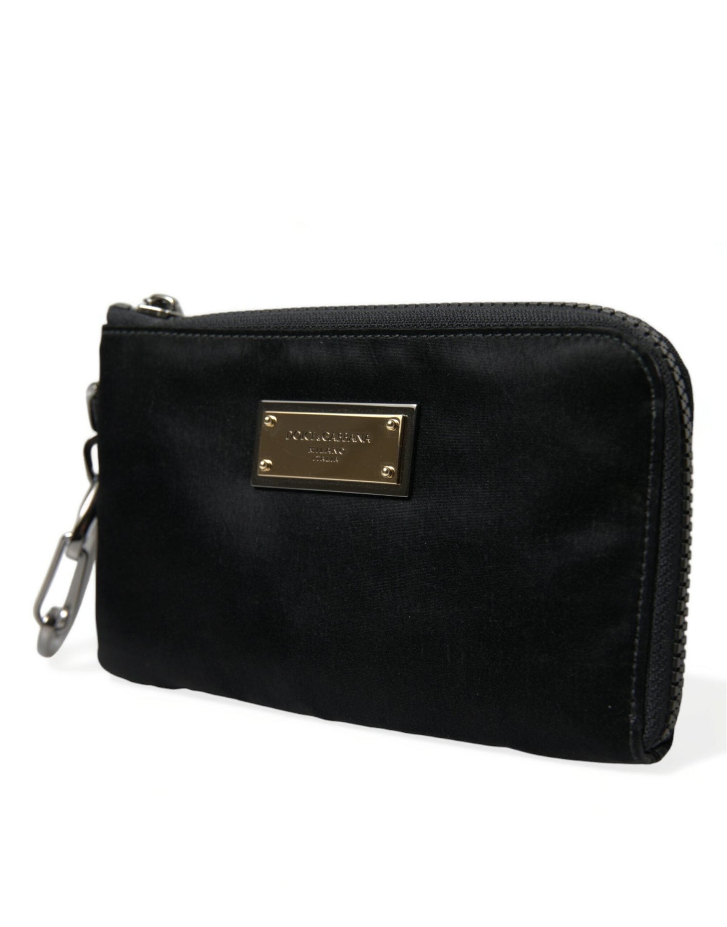 Dolce & Gabbana Black Nylon Logo Plaque Keyring Pouch Clutch Women's Bag