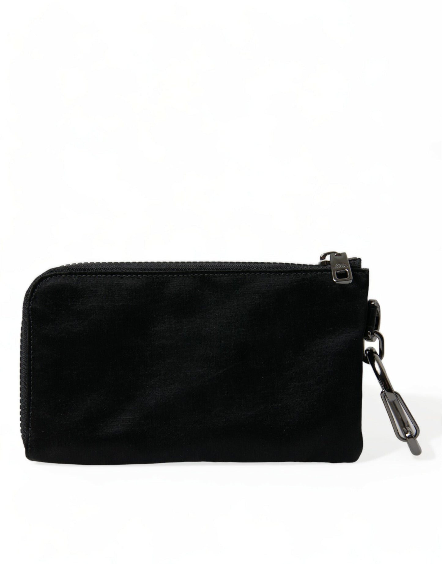 Dolce & Gabbana Black Nylon Logo Plaque Keyring Pouch Clutch Women's Bag