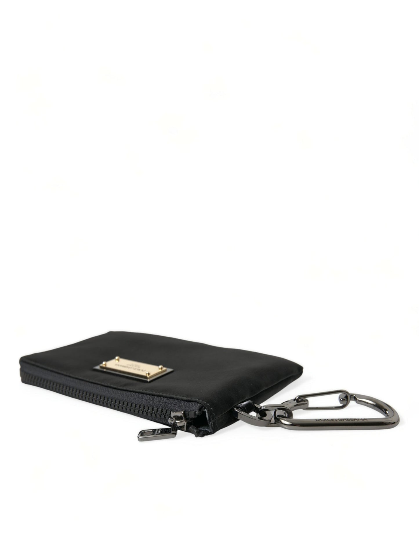 Dolce & Gabbana Black Nylon Logo Plaque Keyring Pouch Clutch Women's Bag