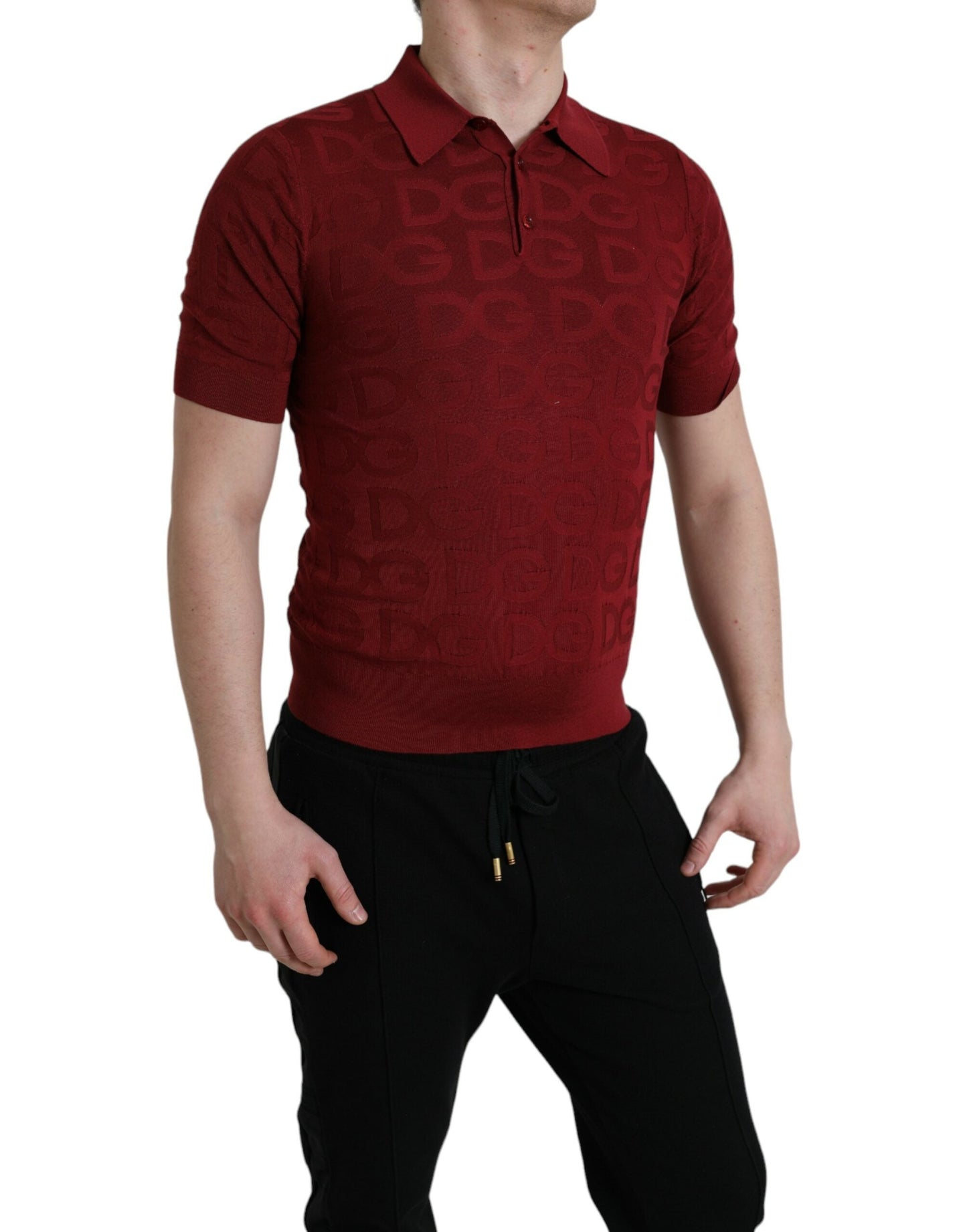 Dolce & Gabbana Maroon Collared Short Sleeve Silk Men's T-shirt