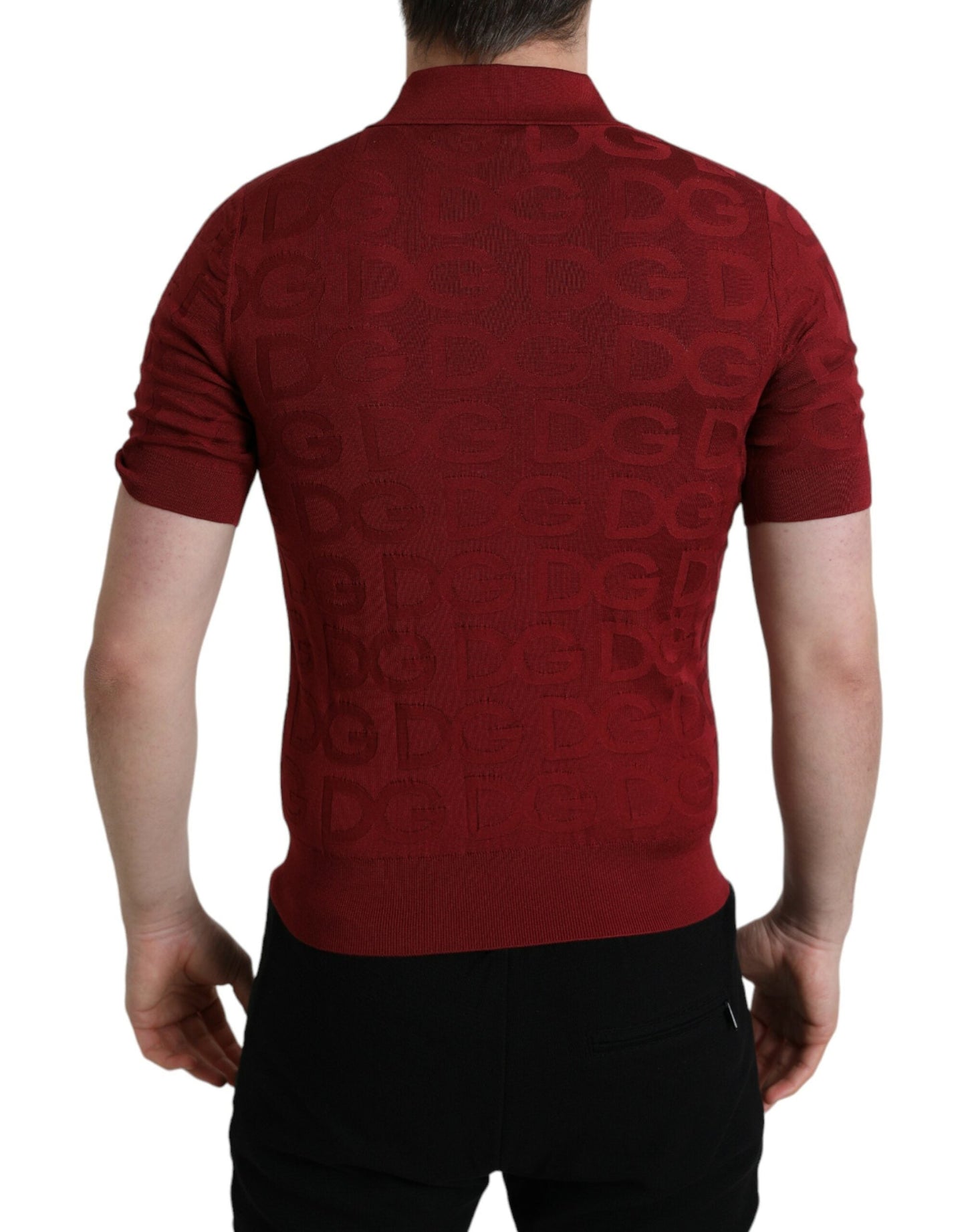 Dolce & Gabbana Maroon Collared Short Sleeve Silk Men's T-shirt