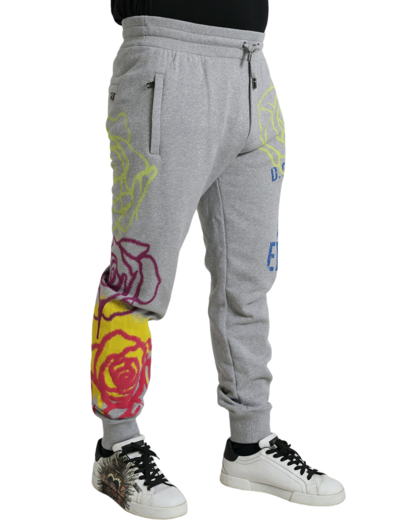 Dolce & Gabbana Gray Cotton Graffiti SweatMen's Jogger Men's Pants
