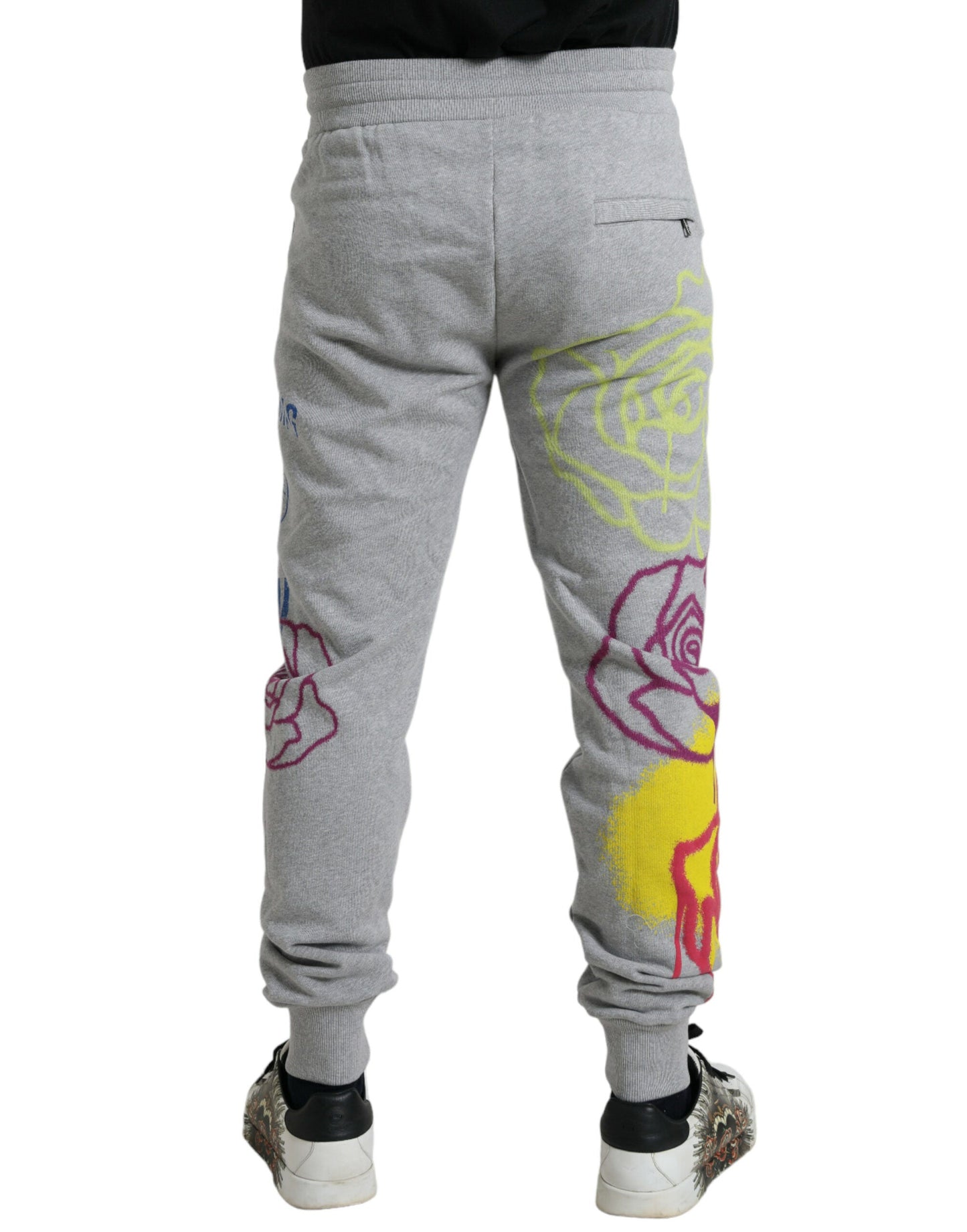 Dolce & Gabbana Gray Cotton Graffiti SweatMen's Jogger Men's Pants