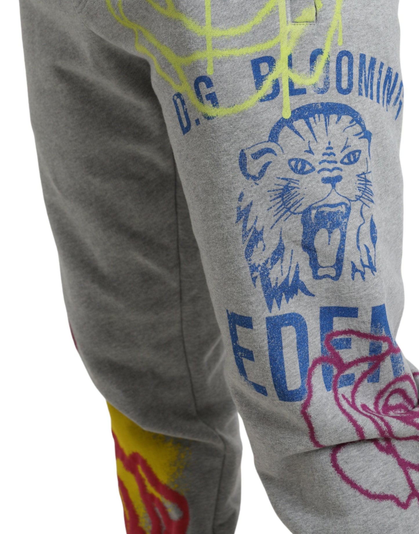 Dolce & Gabbana Gray Cotton Graffiti SweatMen's Jogger Men's Pants