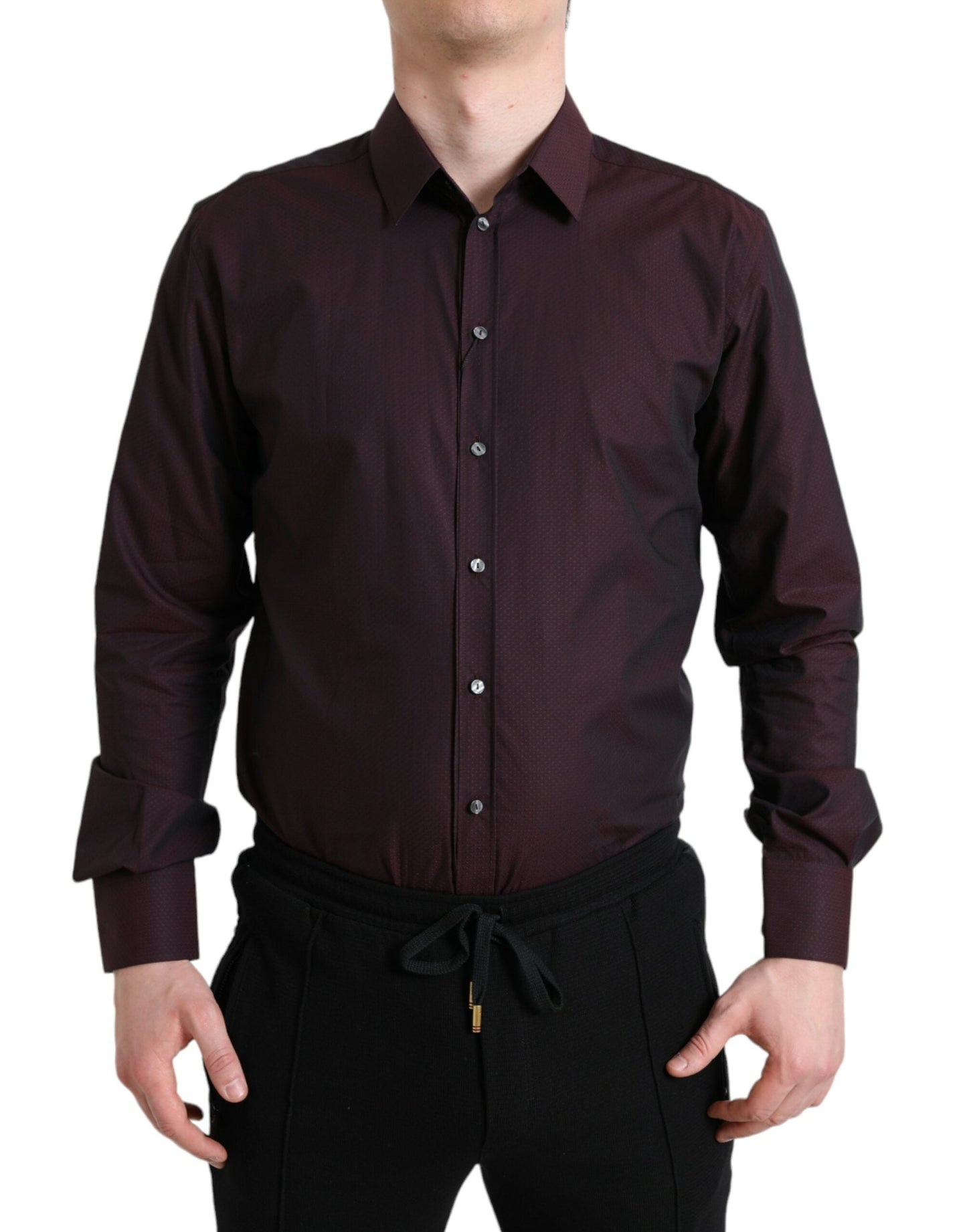 Dolce & Gabbana Maroon Jacquard Formal Dress MARTINI Men's Shirt