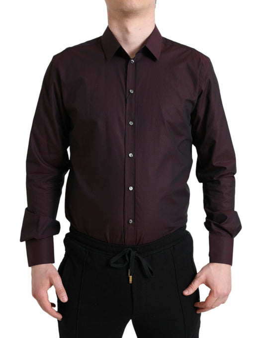 Dolce & Gabbana Maroon Jacquard Formal Dress MARTINI Men's Shirt