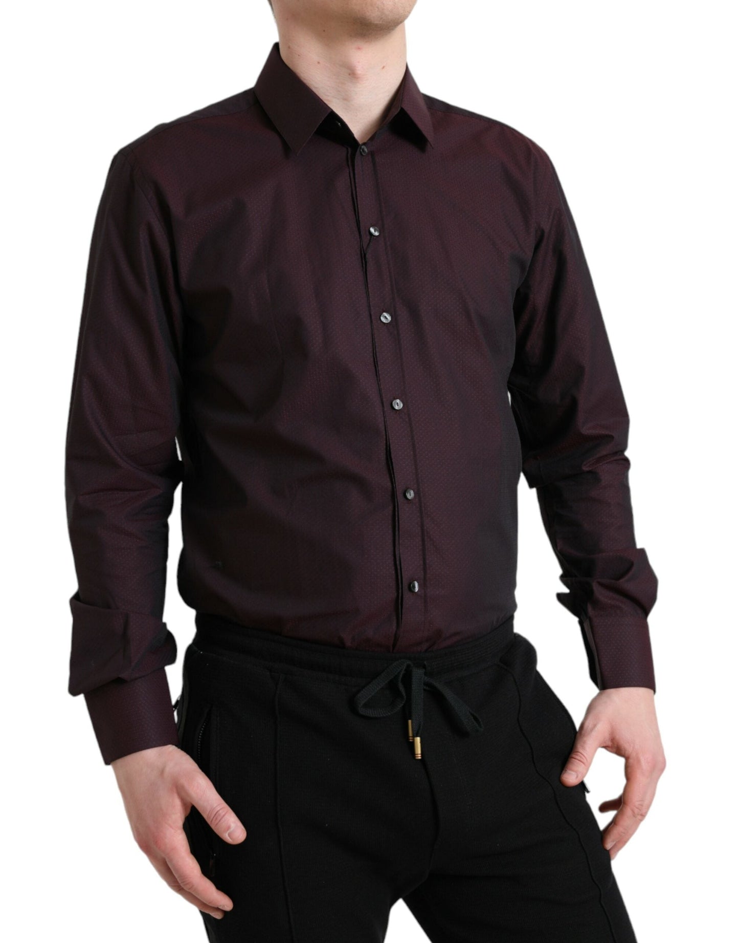 Dolce & Gabbana Maroon Jacquard Formal Dress MARTINI Men's Shirt