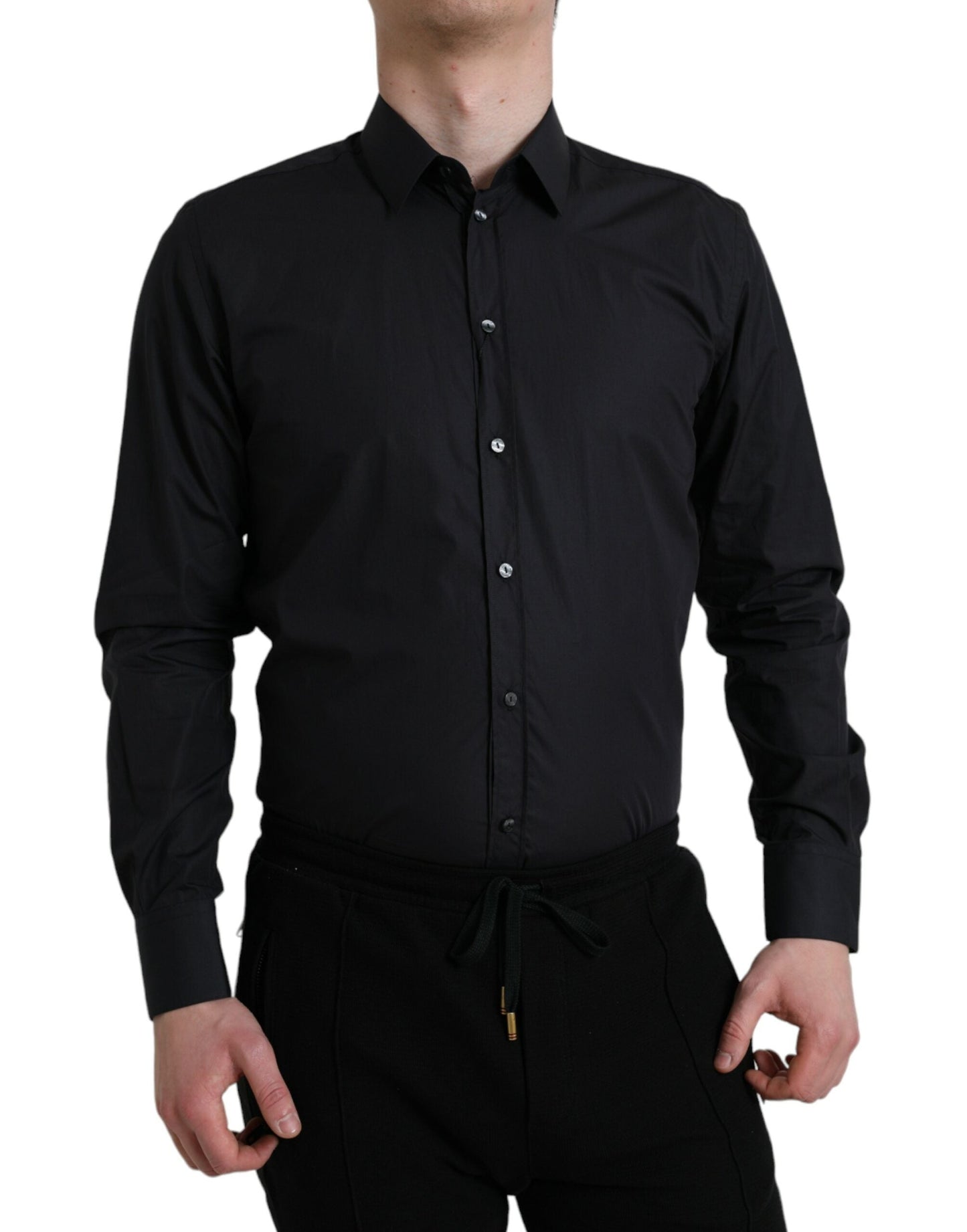 Dolce & Gabbana Navy Blue Cotton Collared Formal Dress Men's Shirt
