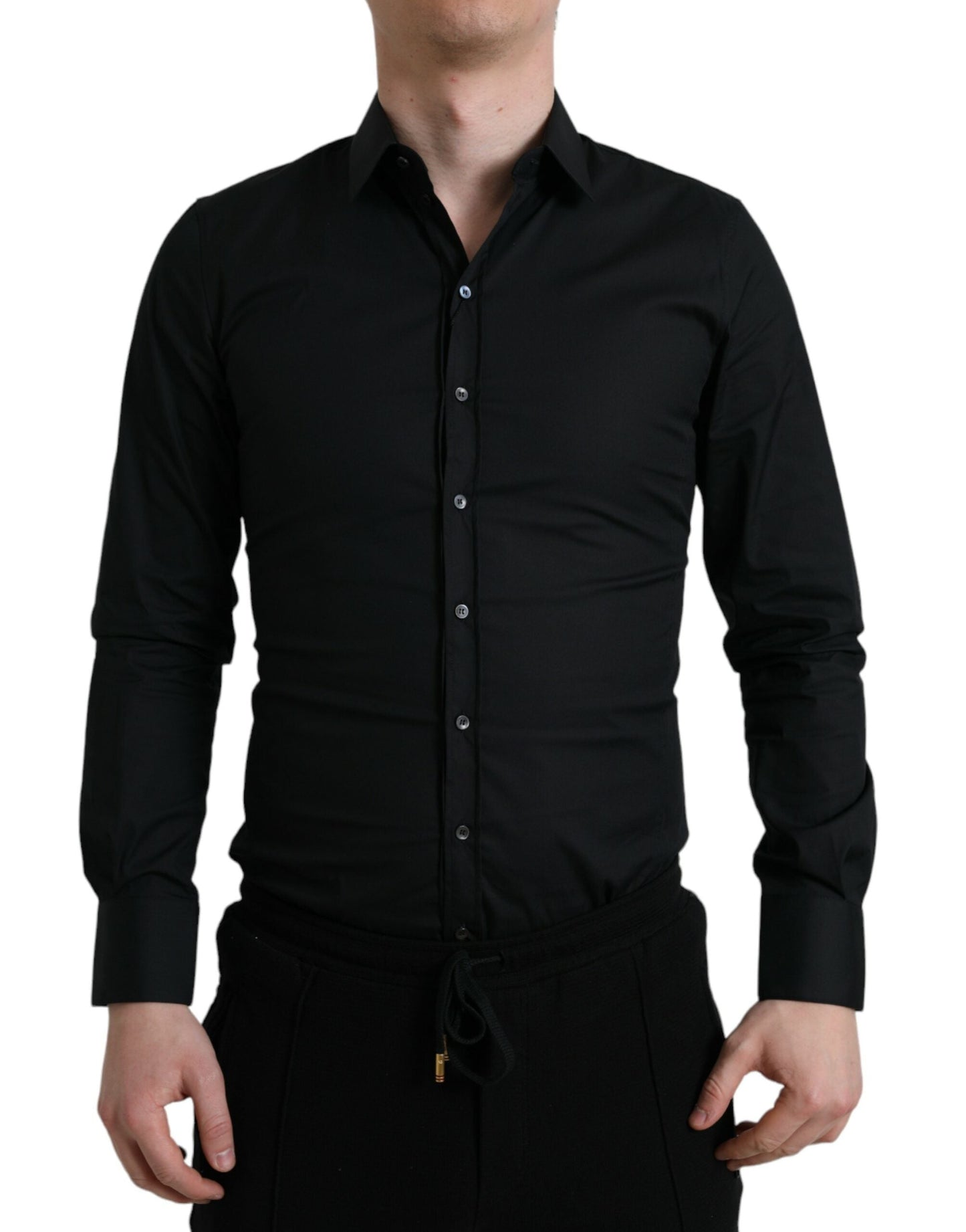 Dolce & Gabbana Black Cotton Stretch Slim Formal Dress Men's Shirt