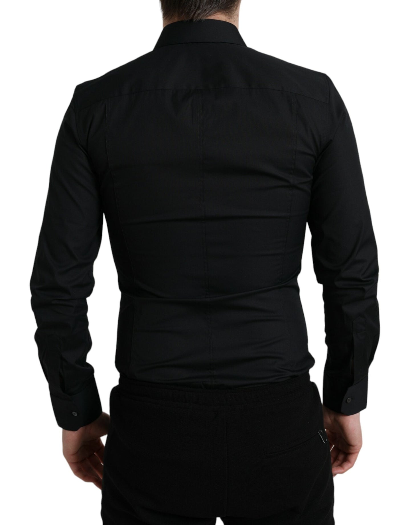 Dolce & Gabbana Black Cotton Stretch Slim Formal Dress Men's Shirt