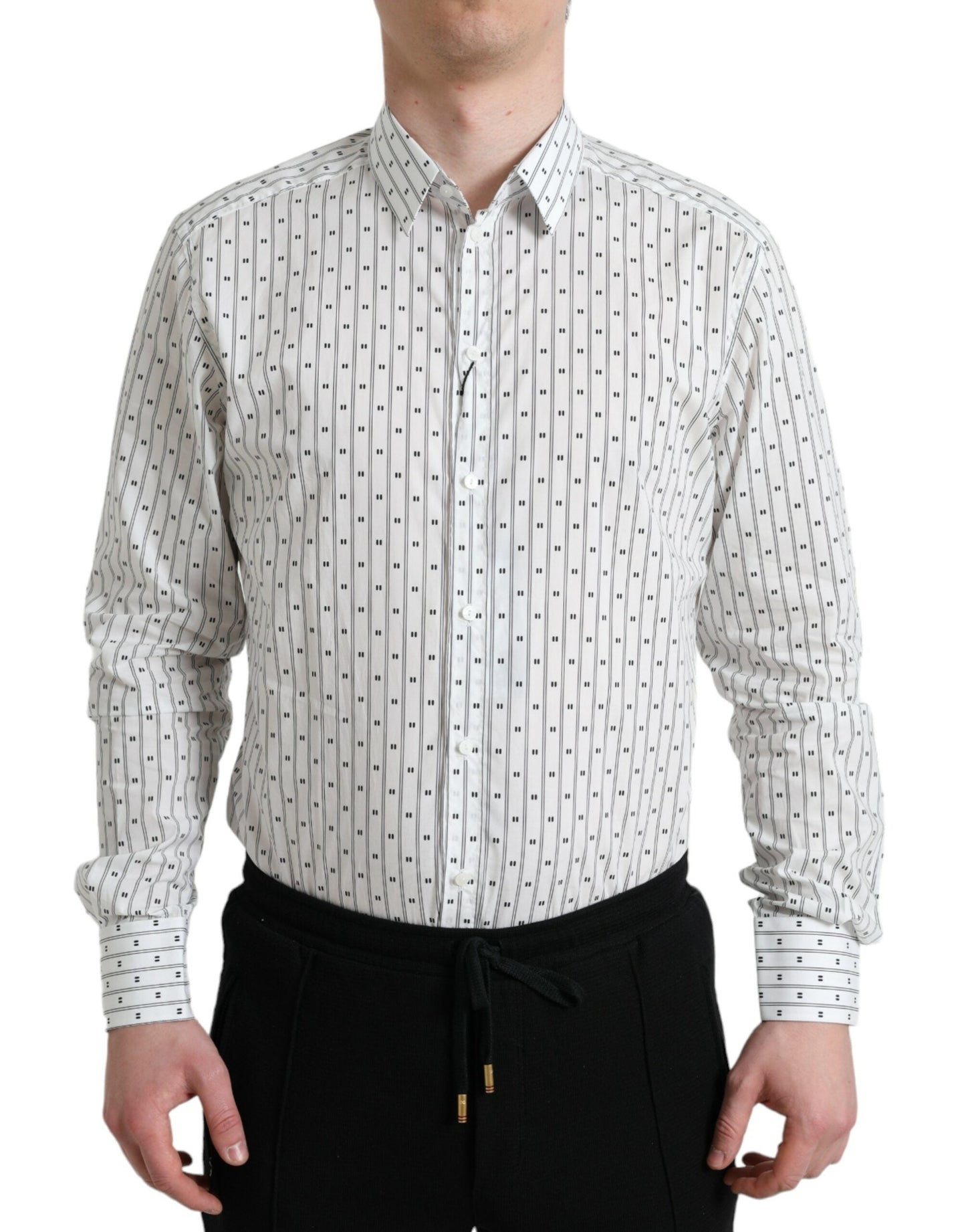 Dolce & Gabbana White Patterned Men GOLD Formal Dress Men's Shirt
