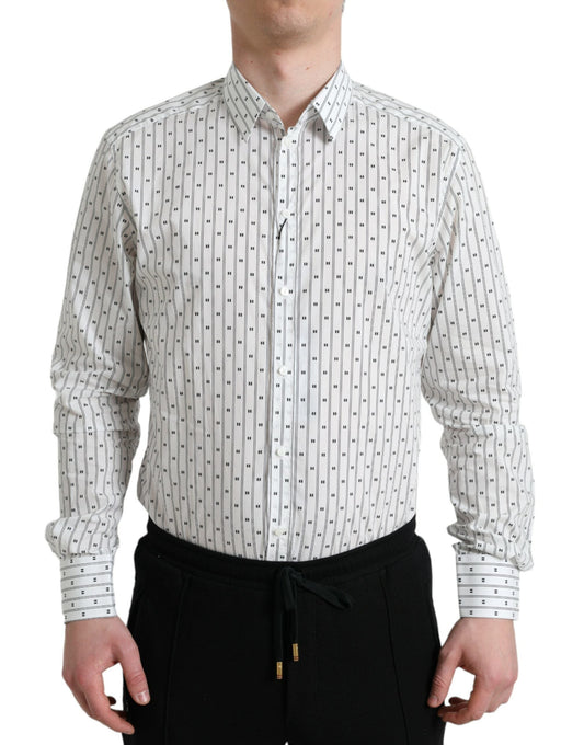 Dolce & Gabbana White Patterned Men GOLD Formal Dress Men's Shirt