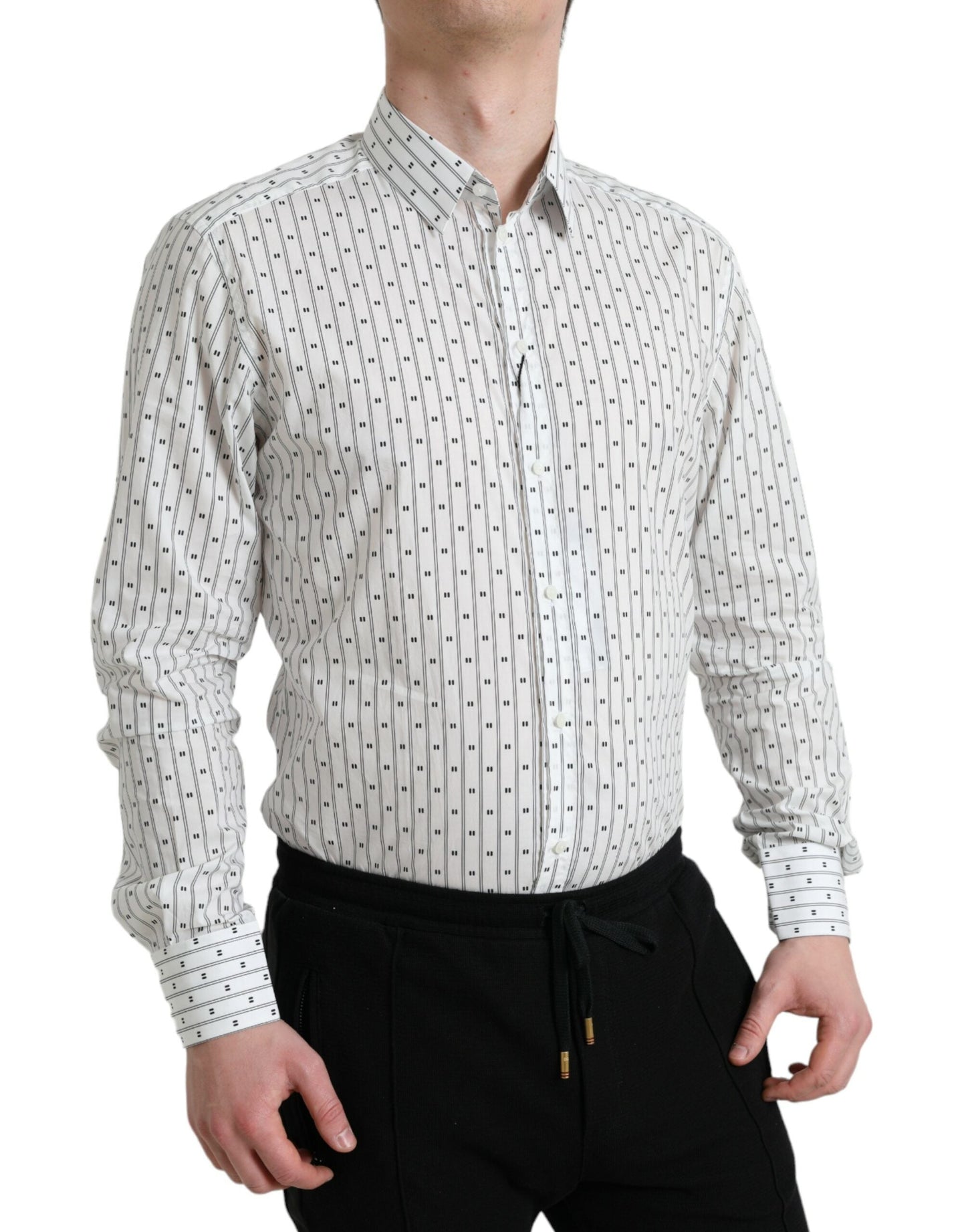 Dolce & Gabbana White Patterned Men GOLD Formal Dress Men's Shirt