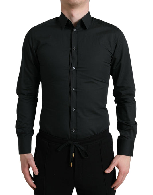 Dolce & Gabbana Black Cotton Silk Formal GOLD Dress Men's Shirt