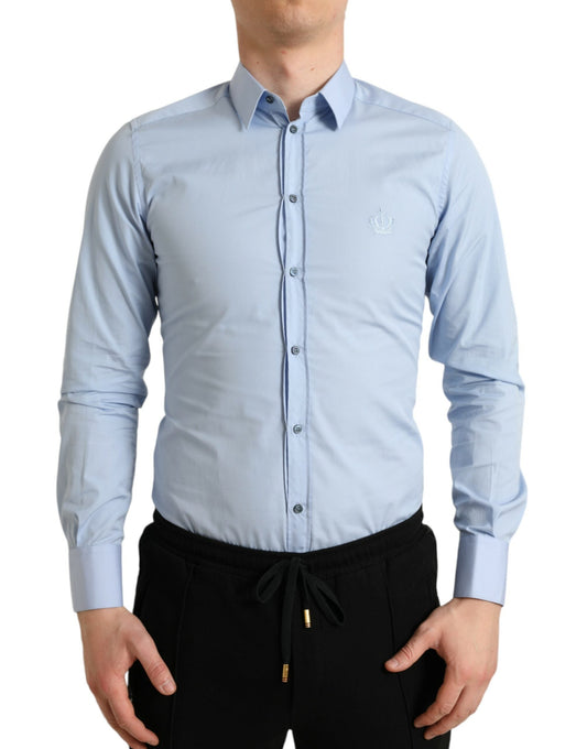 Dolce & Gabbana Sky Blue Cotton Men Formal GOLD Dress Men's Shirt
