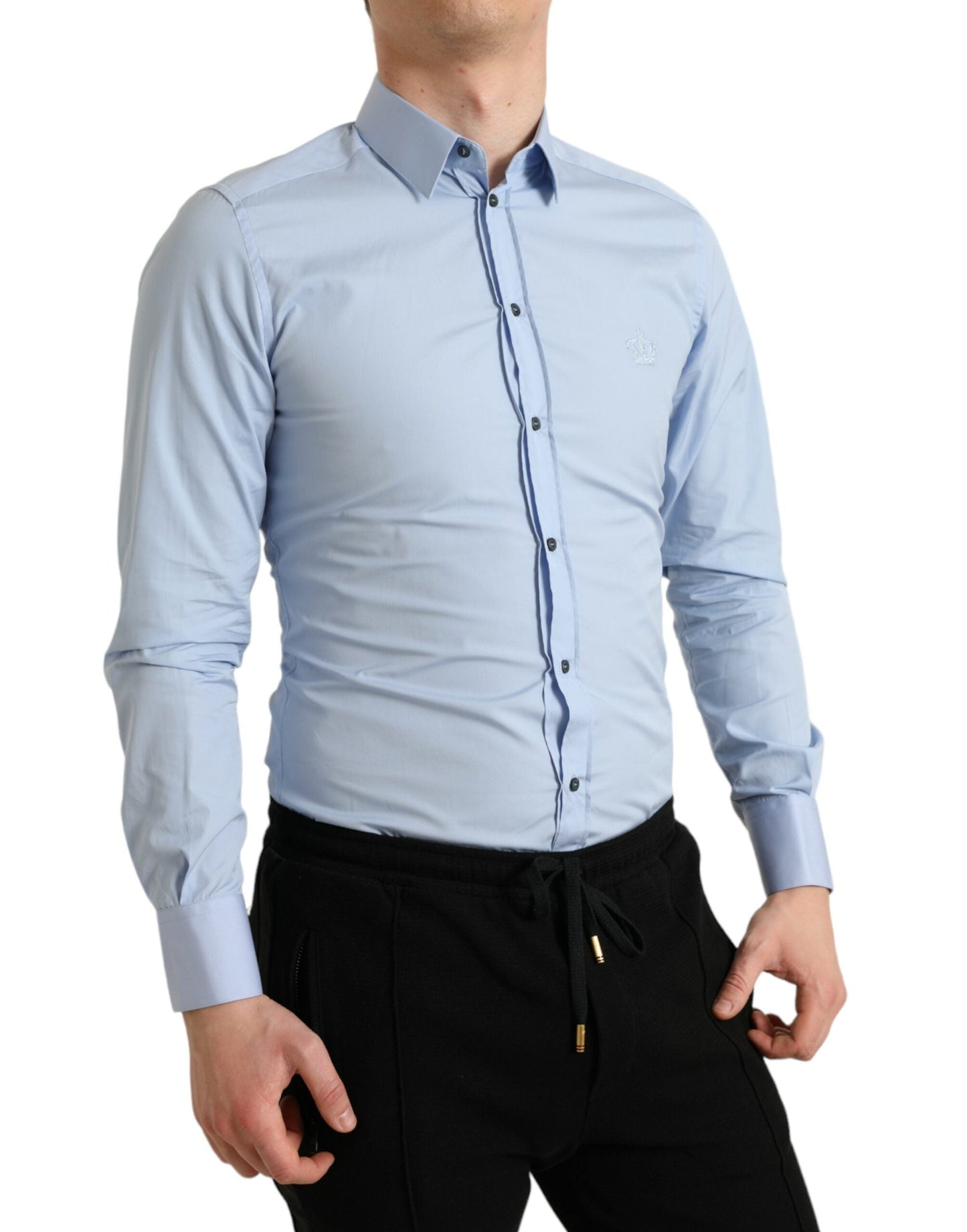 Dolce & Gabbana Sky Blue Cotton Men Formal GOLD Dress Men's Shirt