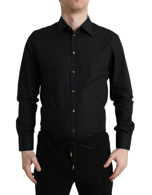 Dolce & Gabbana Black Cotton Men Formal GOLD Dress Men's Shirt