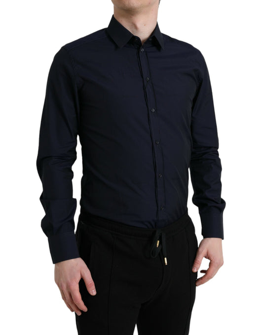 Dolce & Gabbana Navy Blue Slim Fit Formal GOLD Dress Men's Shirt