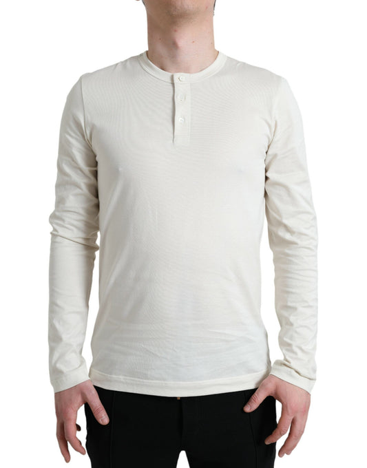 Dolce & Gabbana Off White Cotton Henley Pullover Men's Sweater