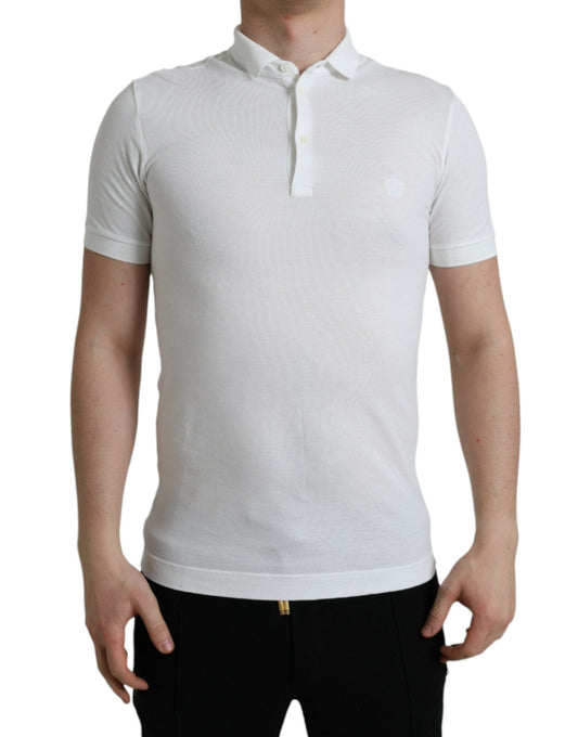 Dolce & Gabbana White Collared Short Sleeve Crown Men's T-shirt
