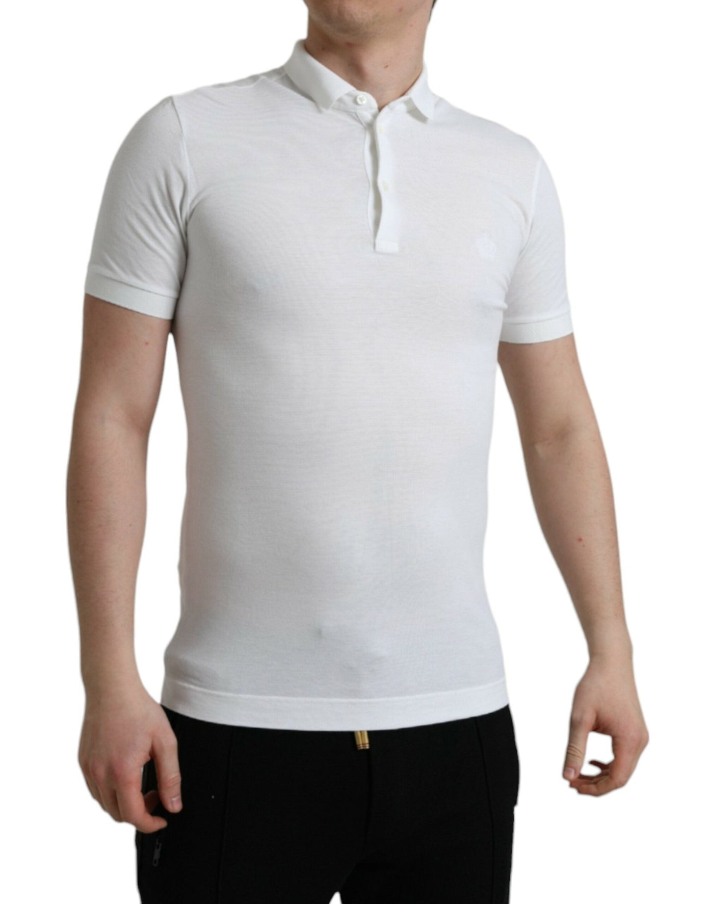 Dolce & Gabbana White Collared Short Sleeve Crown Men's T-shirt