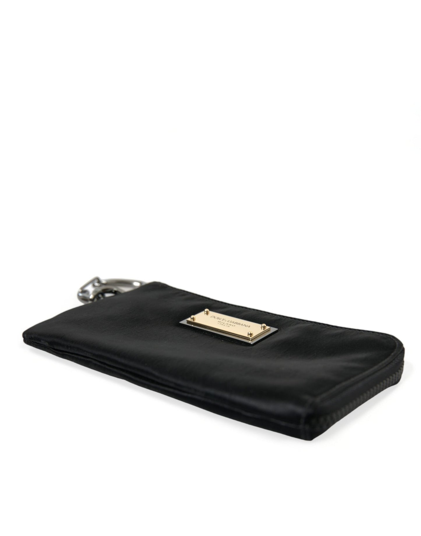 Dolce & Gabbana Black Nylon Logo Plaque Keyring Pouch Clutch Men's Bags