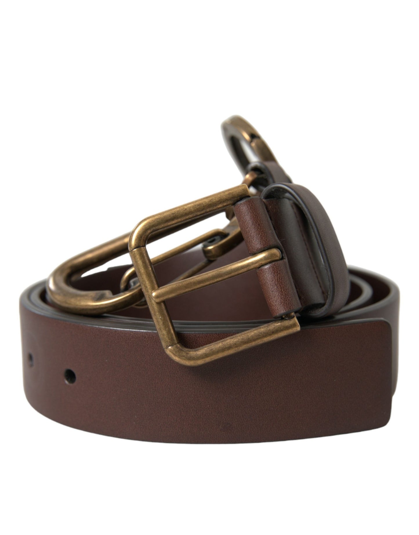 Dolce & Gabbana Brown Calf Leather Gold Metal Buckle Men's Belt