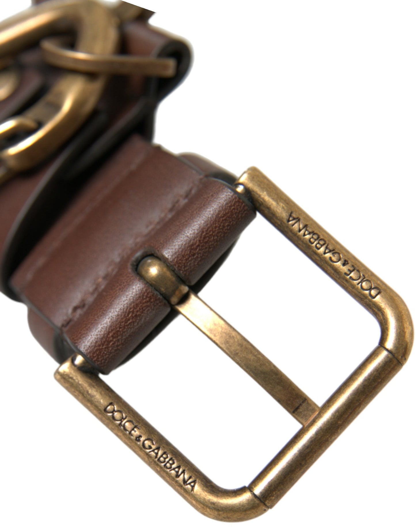 Dolce & Gabbana Brown Calf Leather Gold Metal Buckle Men's Belt