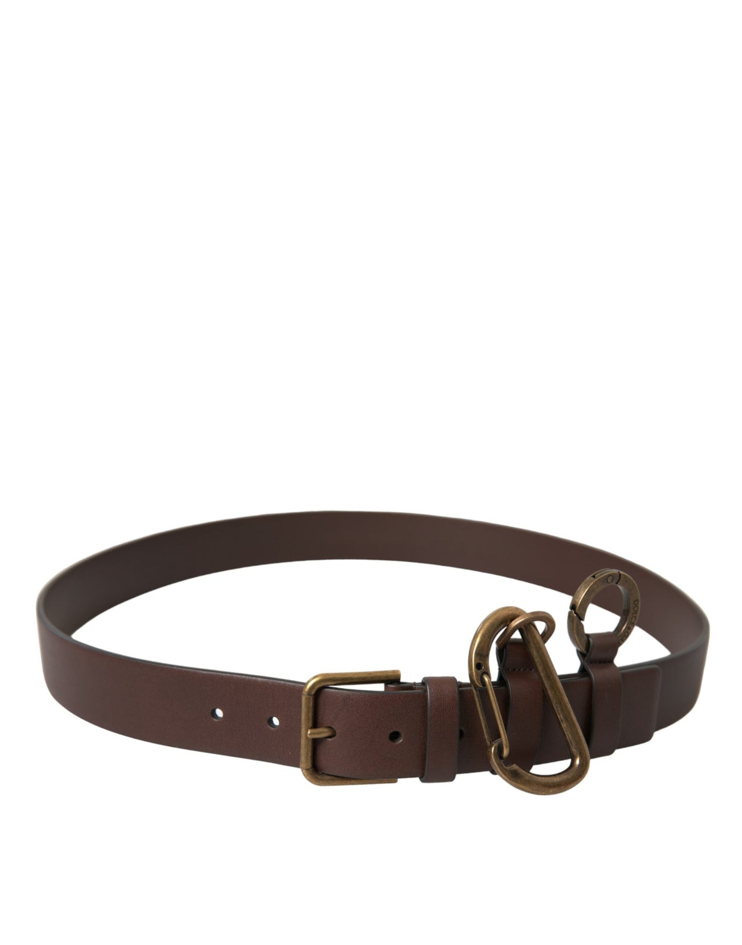 Dolce & Gabbana Brown Calf Leather Gold Metal Buckle Men's Belt