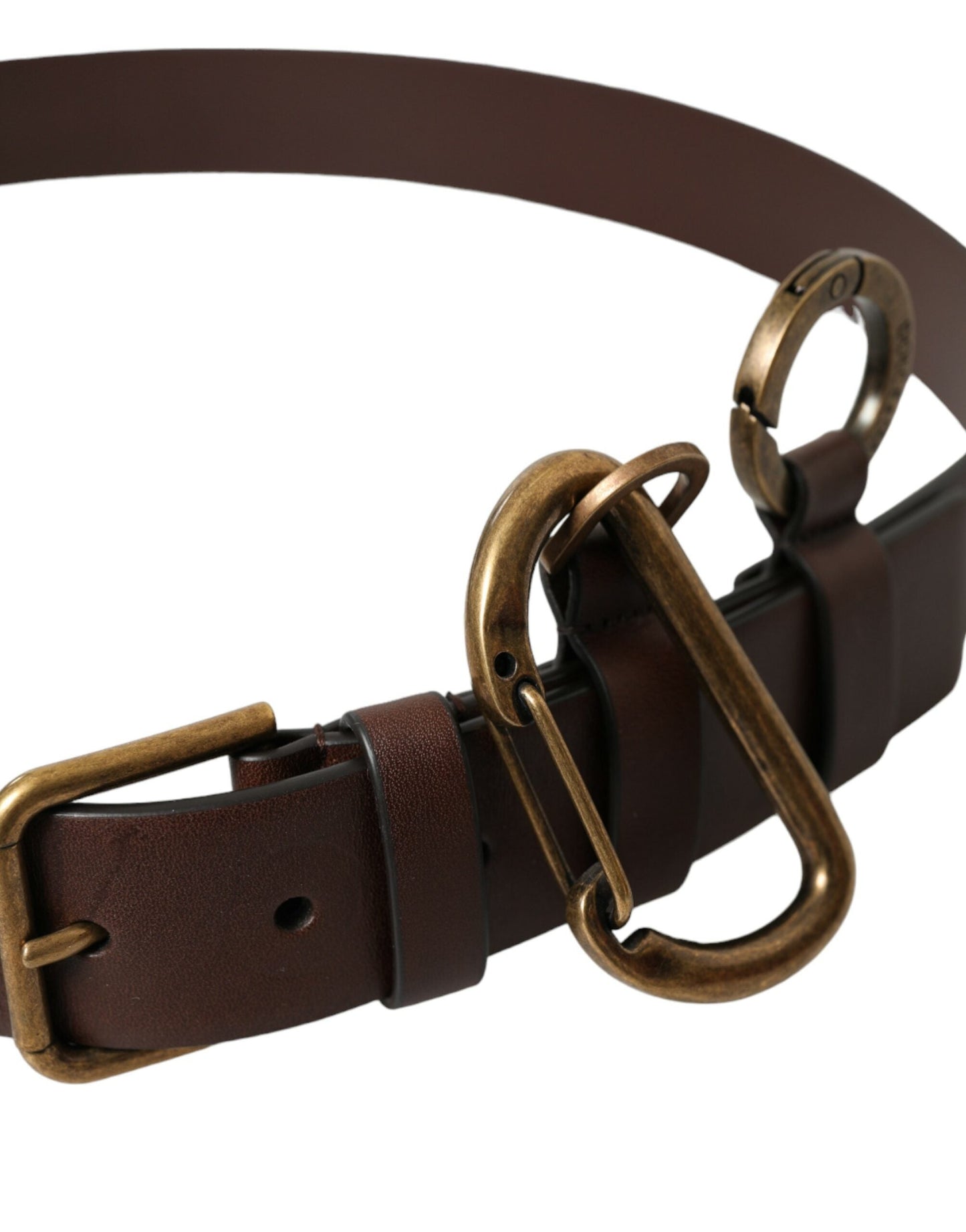 Dolce & Gabbana Brown Calf Leather Gold Metal Buckle Men's Belt