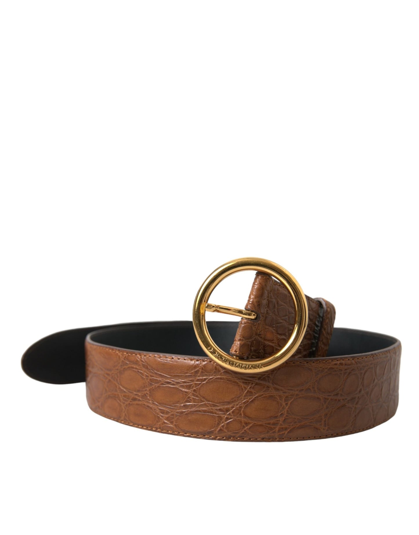 Dolce & Gabbana Brown Exotic Leather Round Buckle Men's Belt