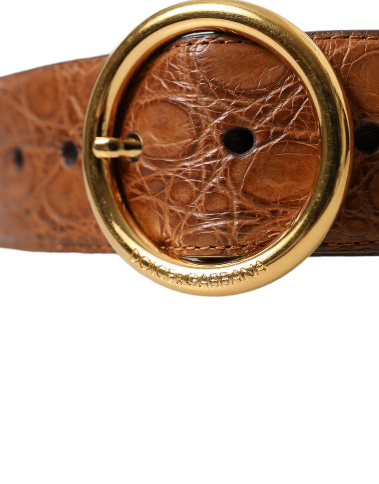 Dolce & Gabbana Brown Exotic Leather Round Buckle Men's Belt
