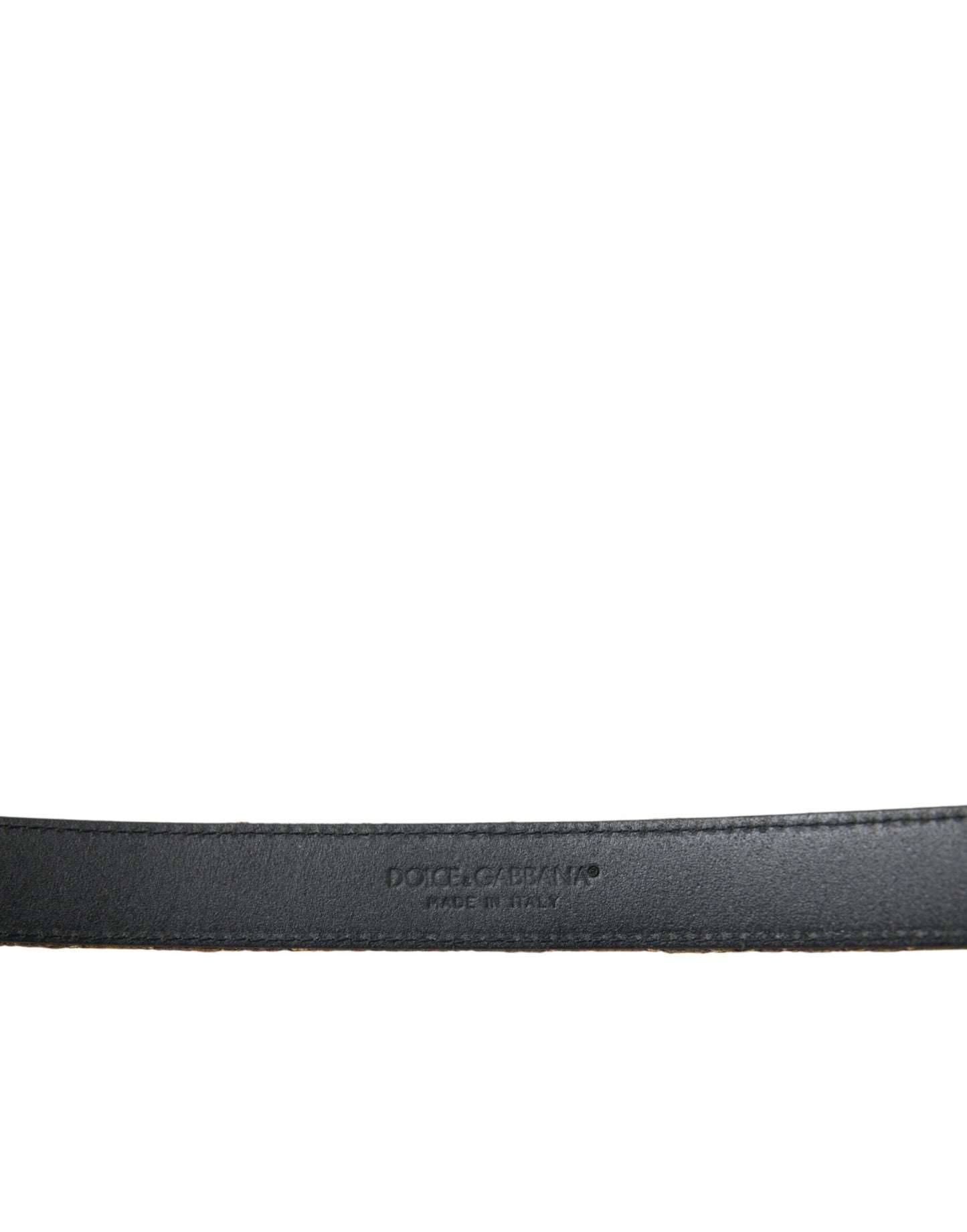 Dolce & Gabbana Gold Leather Jacquard Silver Metal Buckle Men's Belt