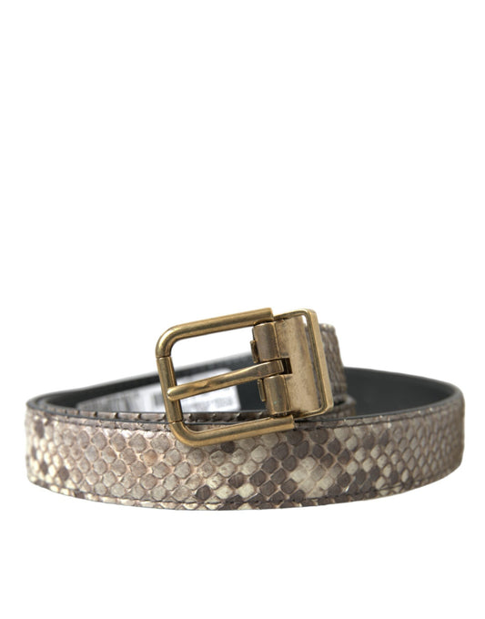 Dolce & Gabbana Brown Python Leather Gold Metal Buckle Men's Belt