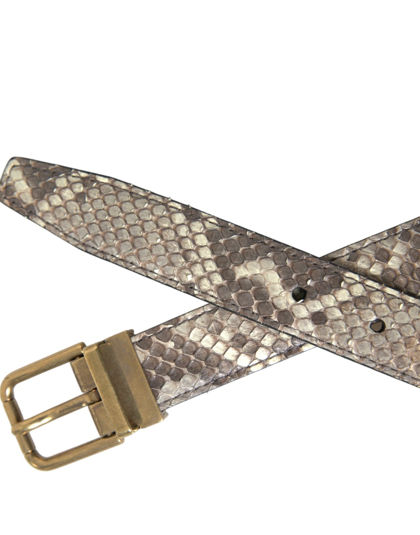Dolce & Gabbana Brown Python Leather Gold Metal Buckle Men's Belt