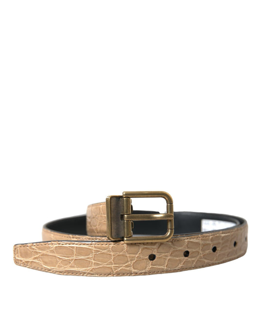 Dolce & Gabbana Beige Exotic Leather Gold Metal Buckle Men's Belt