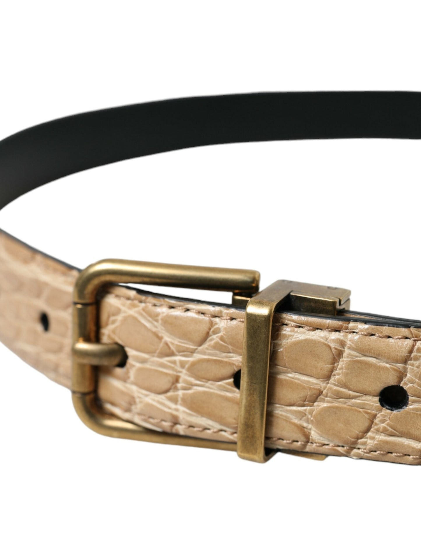 Dolce & Gabbana Beige Exotic Leather Gold Metal Buckle Men's Belt