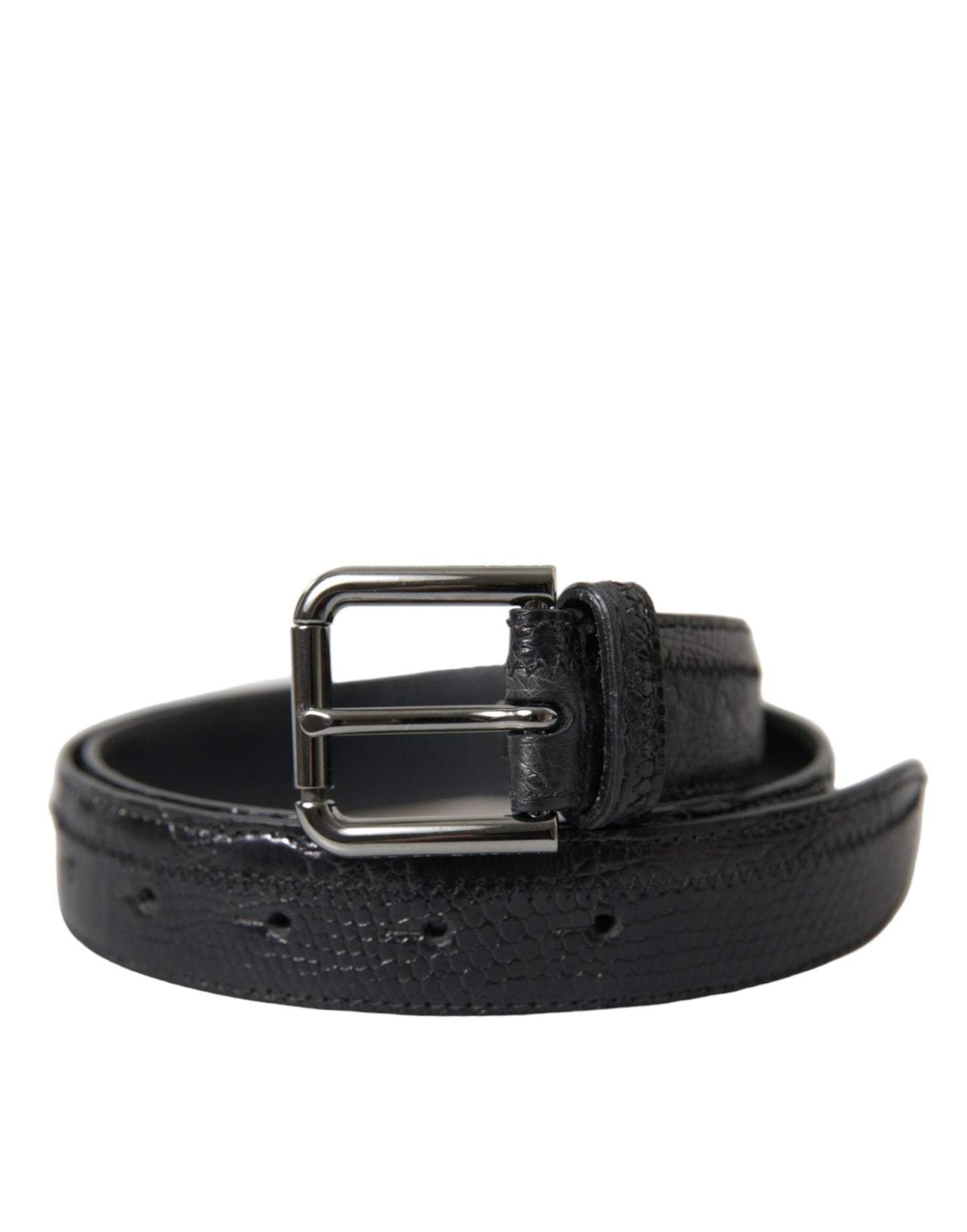 Dolce & Gabbana Black Exotic Leather Silver Metal Buckle Men's Belt