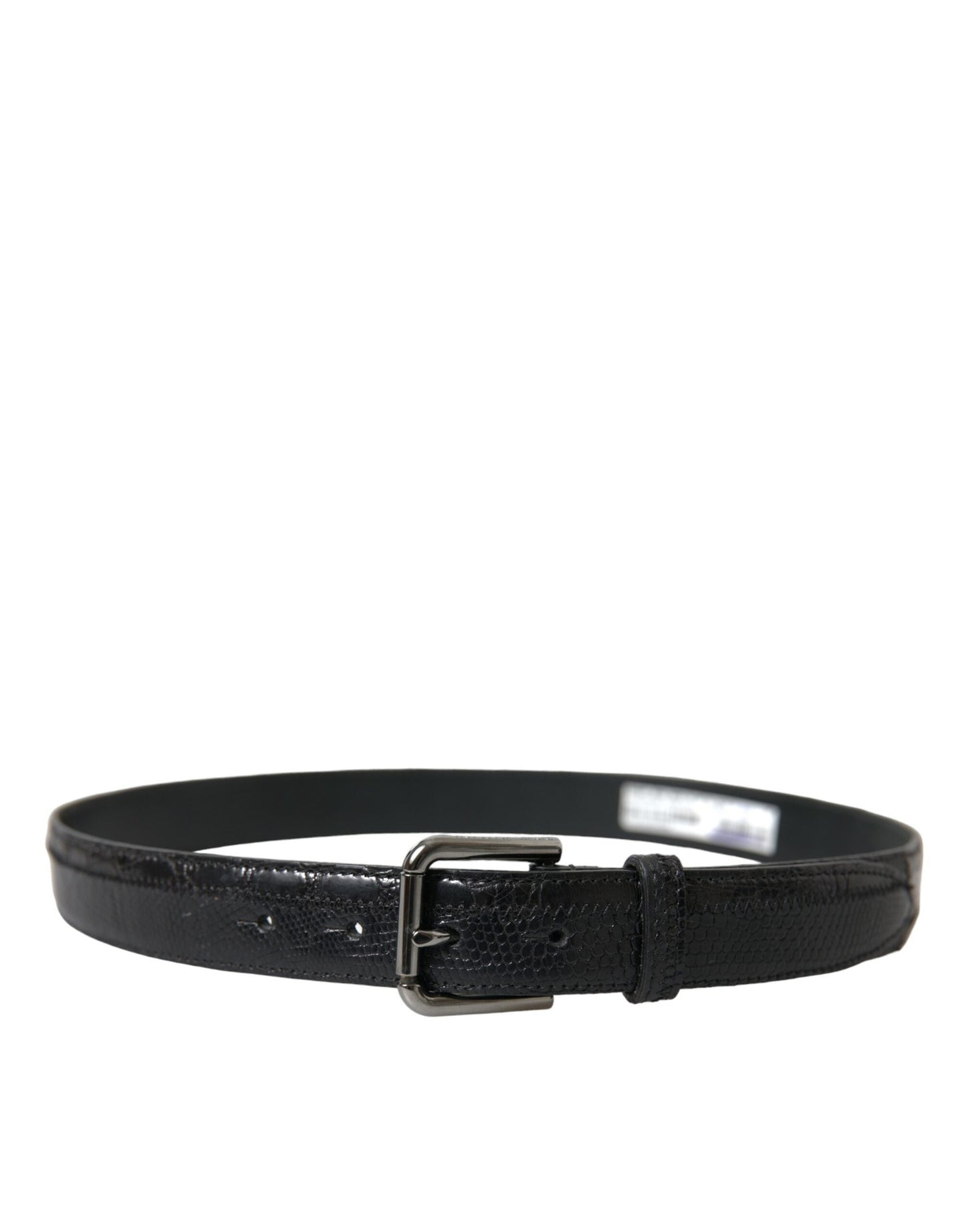 Dolce & Gabbana Black Exotic Leather Silver Metal Buckle Men's Belt