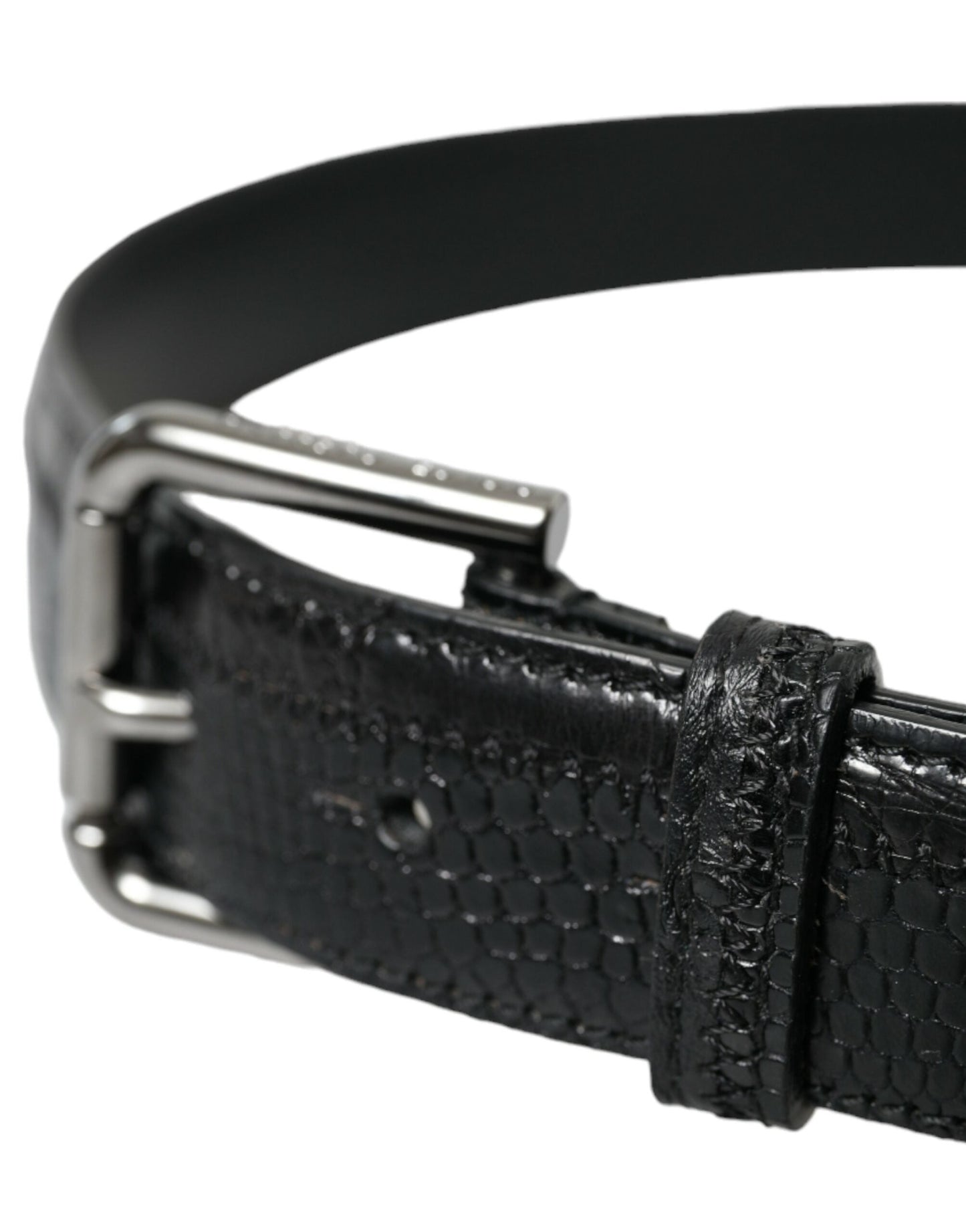 Dolce & Gabbana Black Exotic Leather Silver Metal Buckle Men's Belt