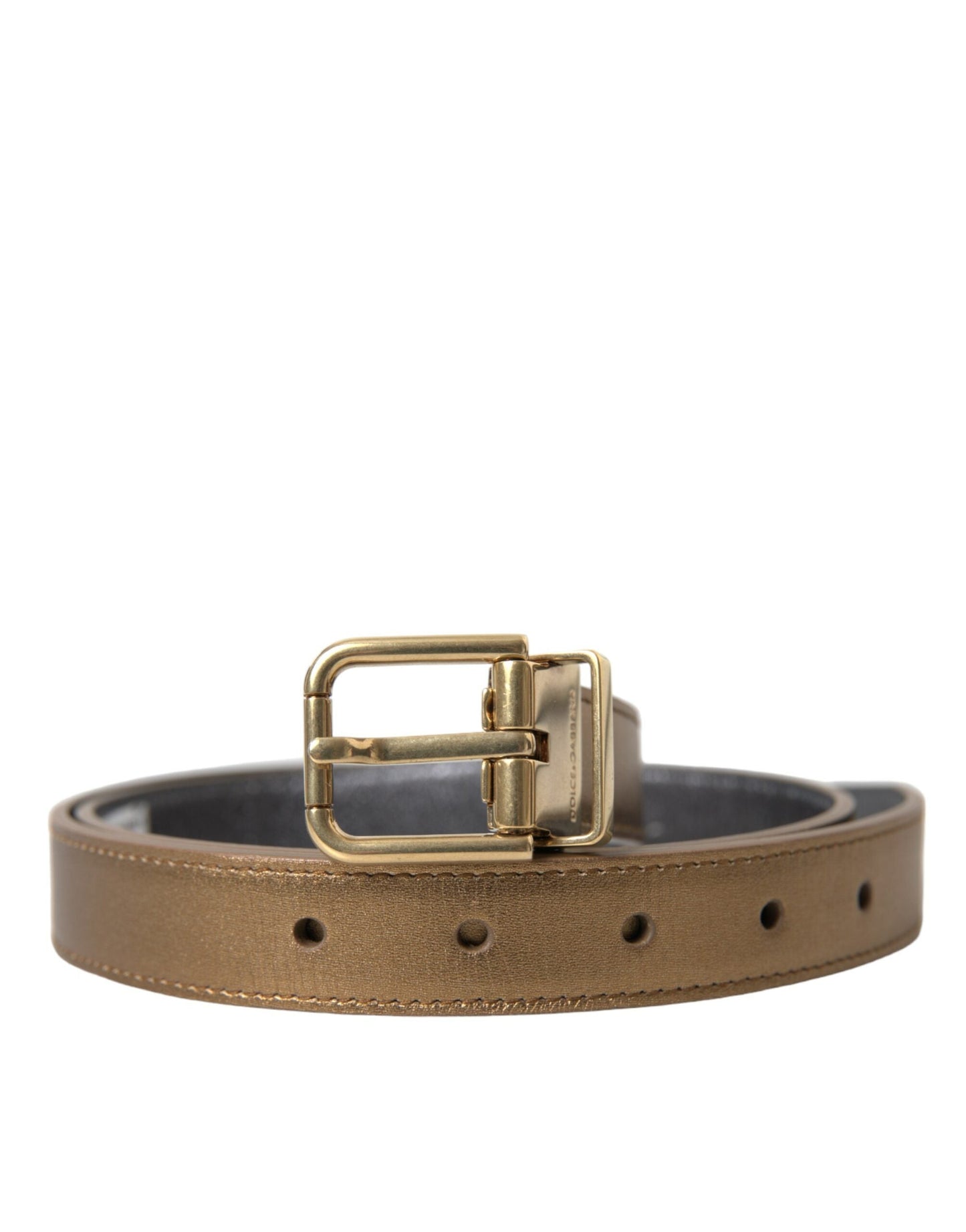 Dolce & Gabbana Metallic Gold Calf Leather Metal Buckle Men's Belt