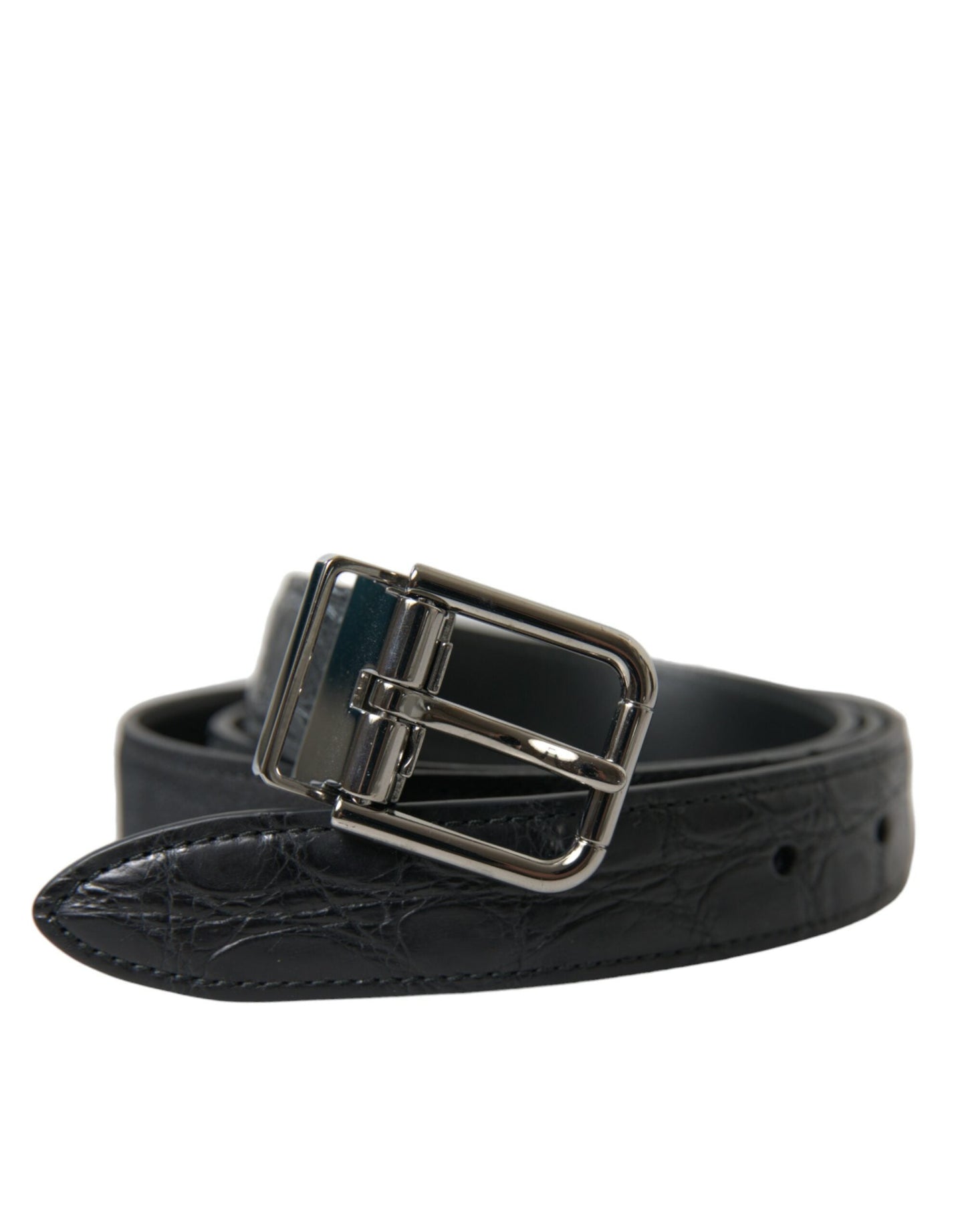 Dolce & Gabbana Black Leather Silver Metal Buckle Men's Belt