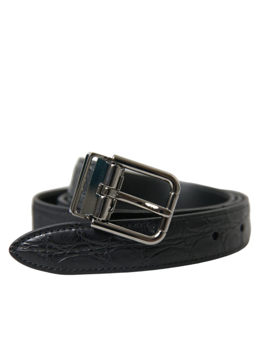 Dolce & Gabbana Black Leather Silver Metal Buckle Men's Belt