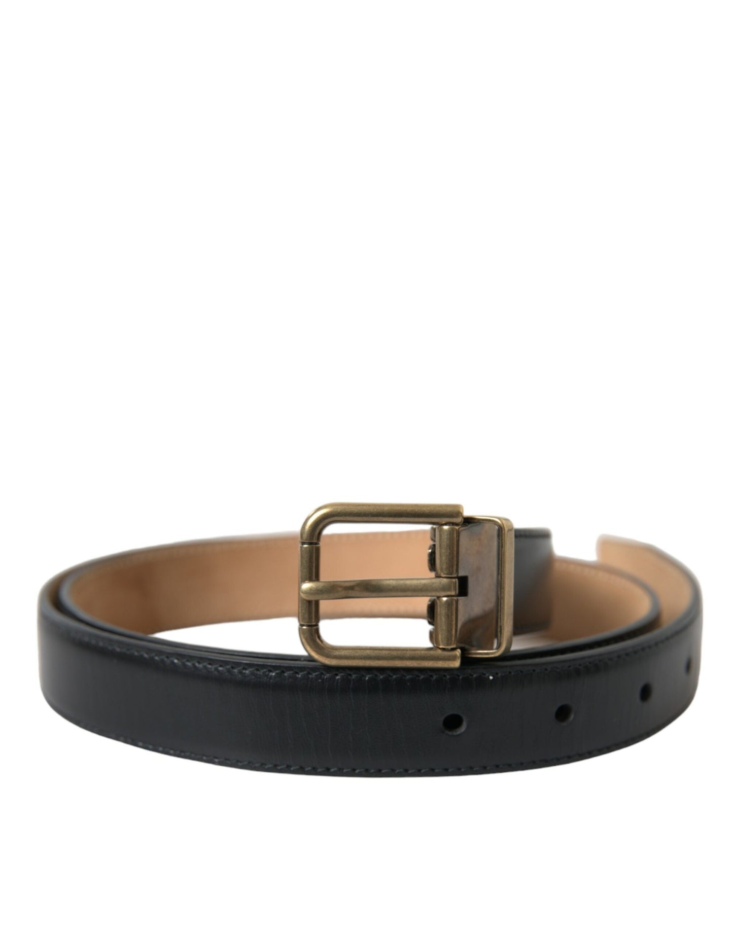 Dolce & Gabbana Black Calf Leather Gold Metal Buckle Men's Belt