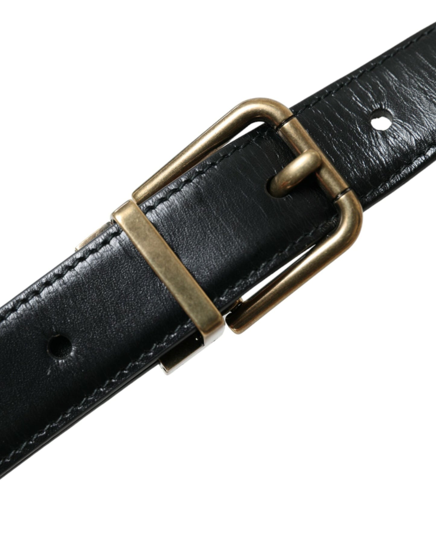 Dolce & Gabbana Black Calf Leather Gold Metal Buckle Men's Belt